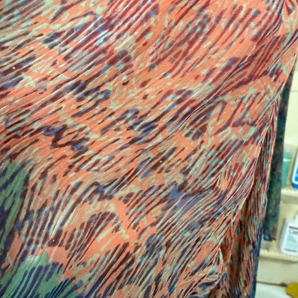 SOLD Lucky Brand Peacock Scales Pattern Sheer High-Low Boho Tunic Blouse Size 2X - Picture 6 of 7